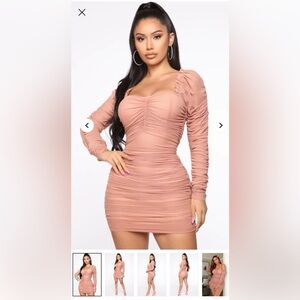 Fashion Nova Mariah Ruched Mini Dress – Nude– Size L